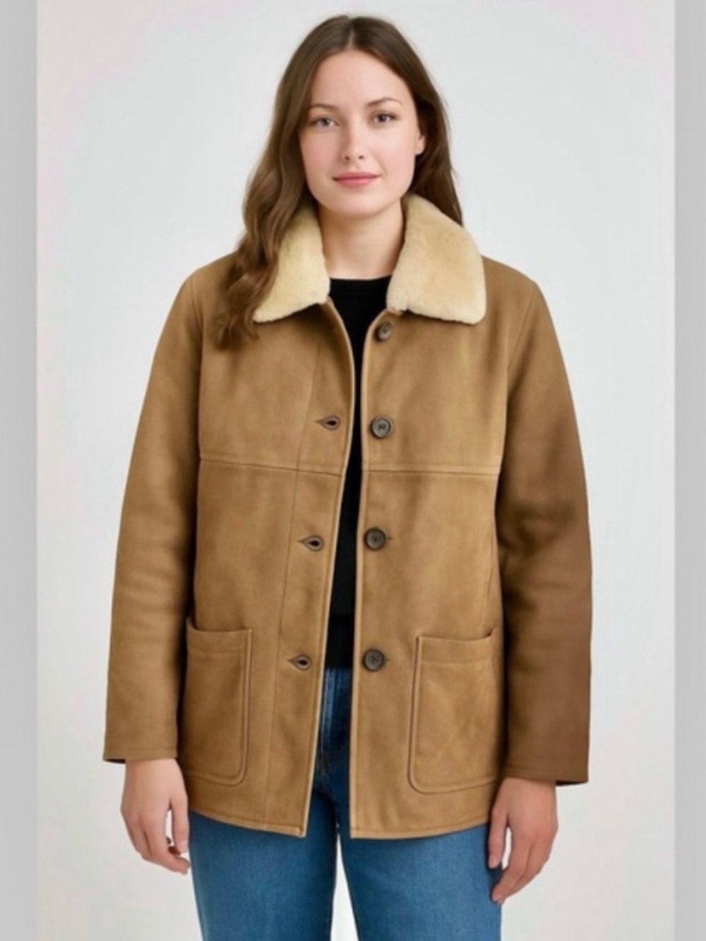 Gamulux Argentinian Sherpa Lined Nubuck Button Front Coat Size M